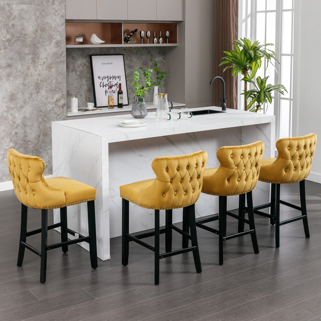 Leisure Style Velvet Upholstered Wing-Back Barstools (Set of 2)