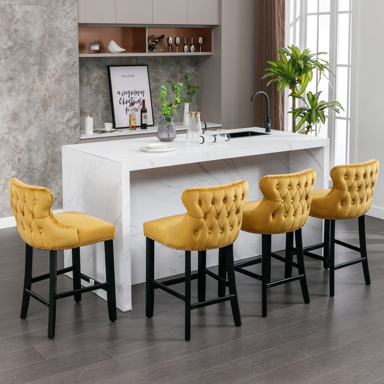 Leisure Style Velvet Upholstered Wing-Back Barstools (Set of 2)