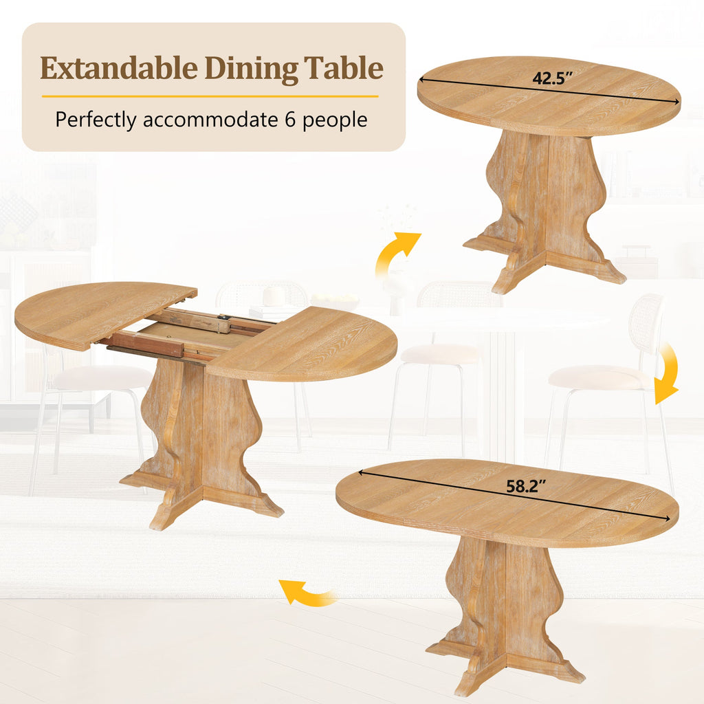 5-Piece Farmhouse Extendable Dining Table Set with 4 Upholstered Chairs