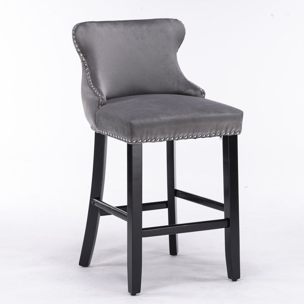 Leisure Style Velvet Upholstered Wing-Back Barstools (Set of 2)