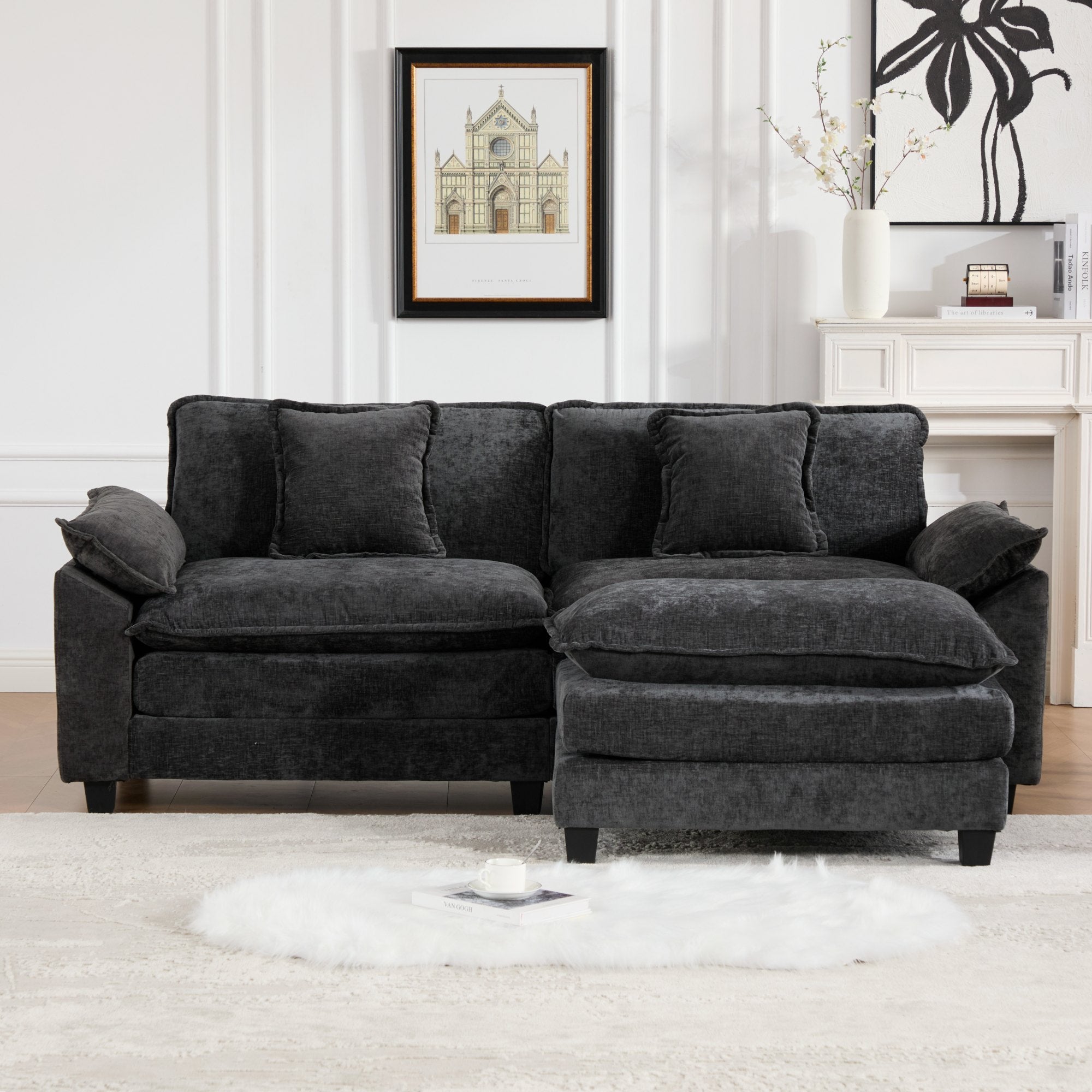Modern Comfy Upholstered Seat Cushion Sectional Couch (Ottoman is Not Included)
