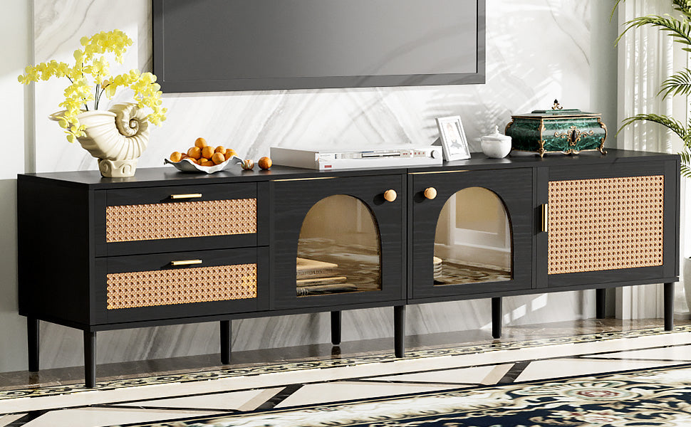 70" Rattan LED Light Entertainment TV Stand