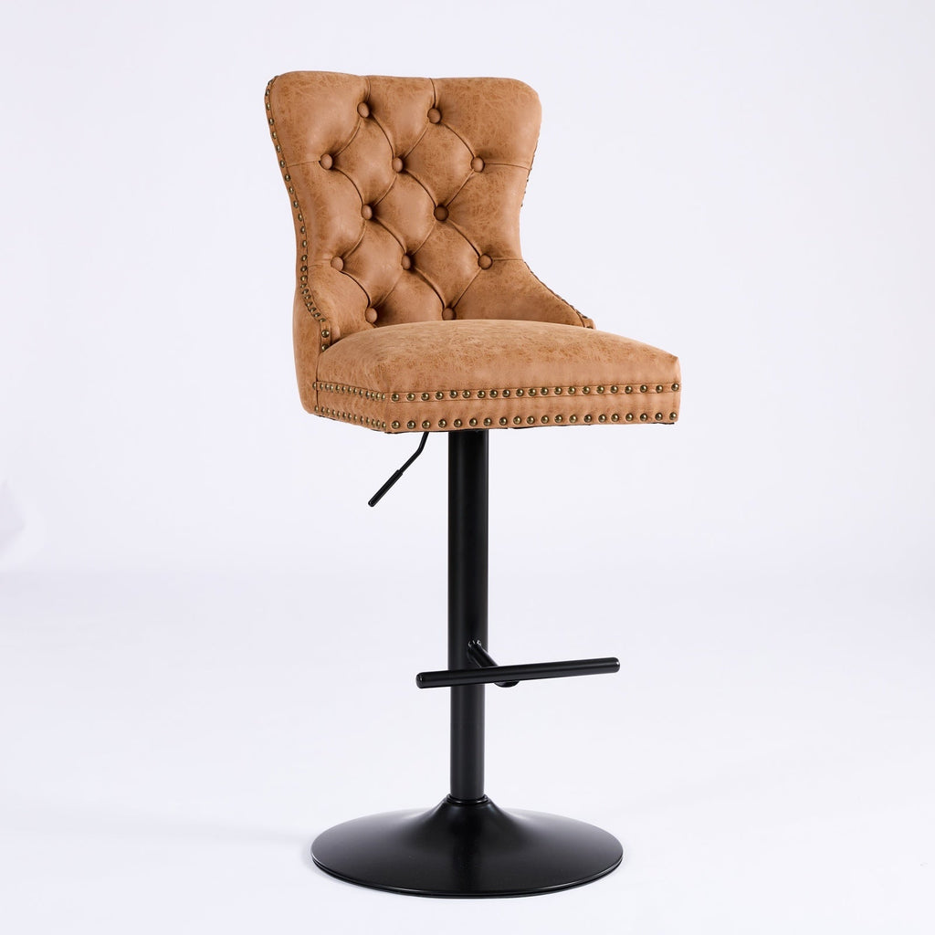 Aged and Retro PU Swivel Barstools Adjusatble Seat Height (Set of 2)