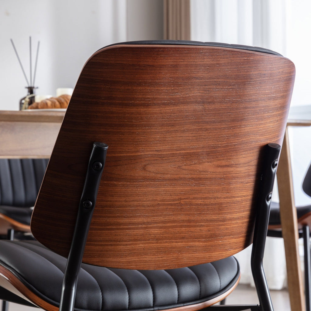 Mid Century Modern Retro Faux Leather Dining Chairs with Walnut Bentwood (Set of 2)