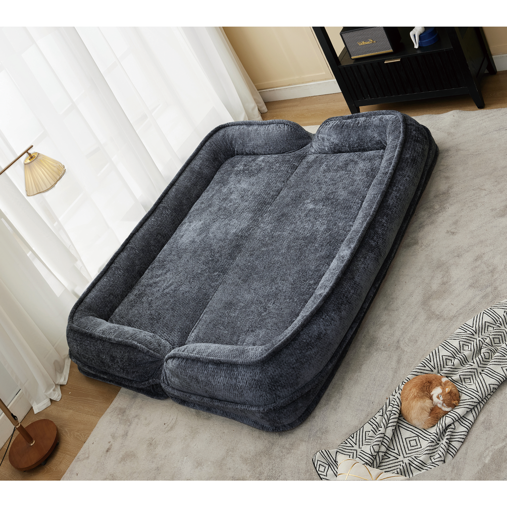 2-in-1 Extra Large Chenille Floor Couch Loveseat for Humans & Dogs