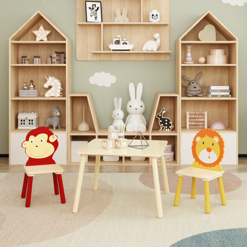 Kids Wooden Table and 2 Chairs Set