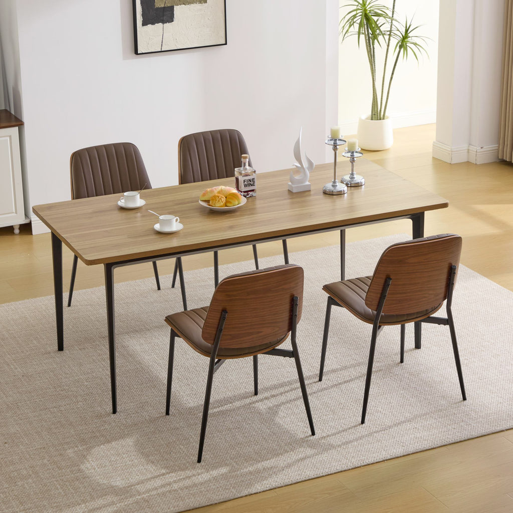 Mid Century Modern Retro Faux Leather Dining Chairs with Walnut Bentwood (Set of 2)