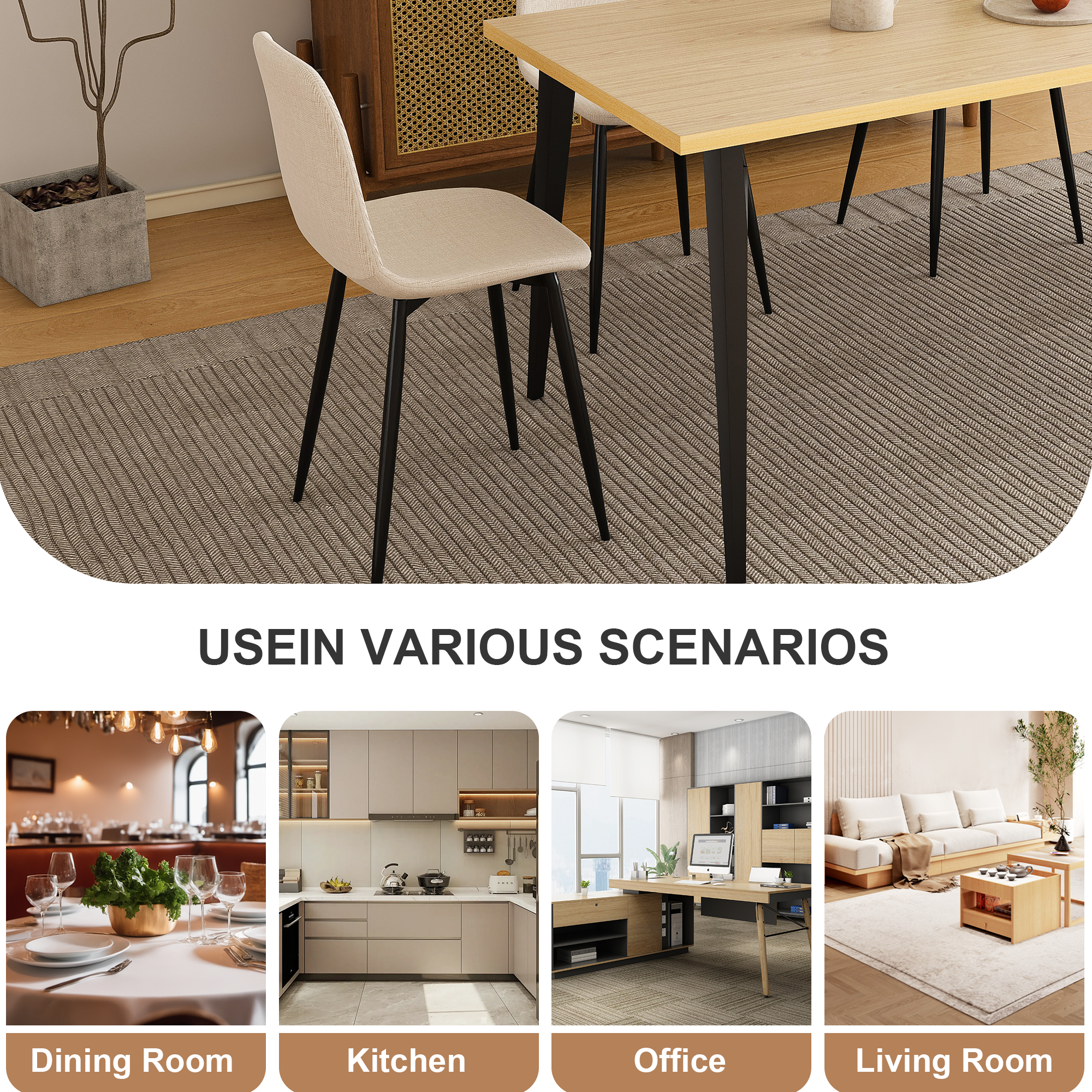 Modern Knit Fabric Dining Chairs with Iron Legs (Set of 4)