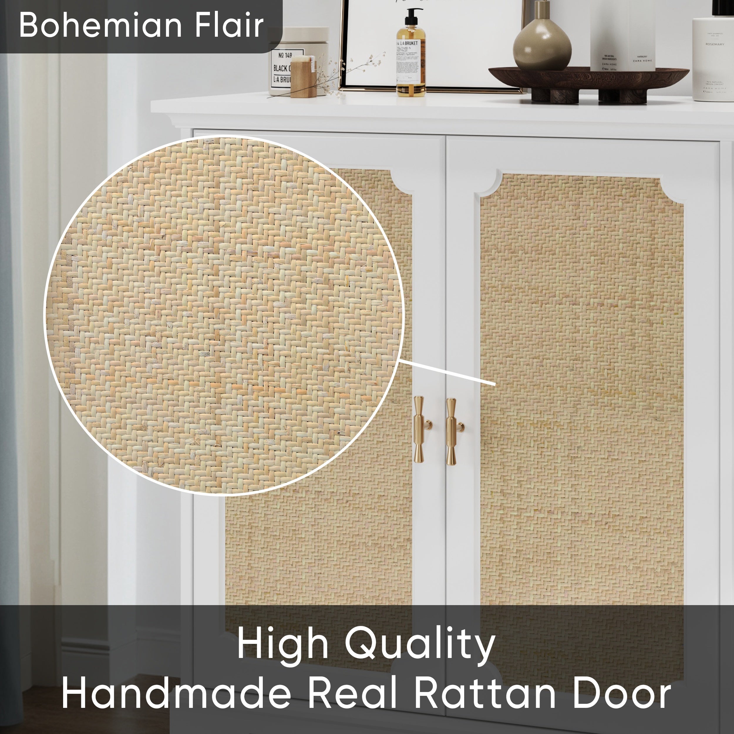 Rattan Decorated Sideboard Buffet Storage