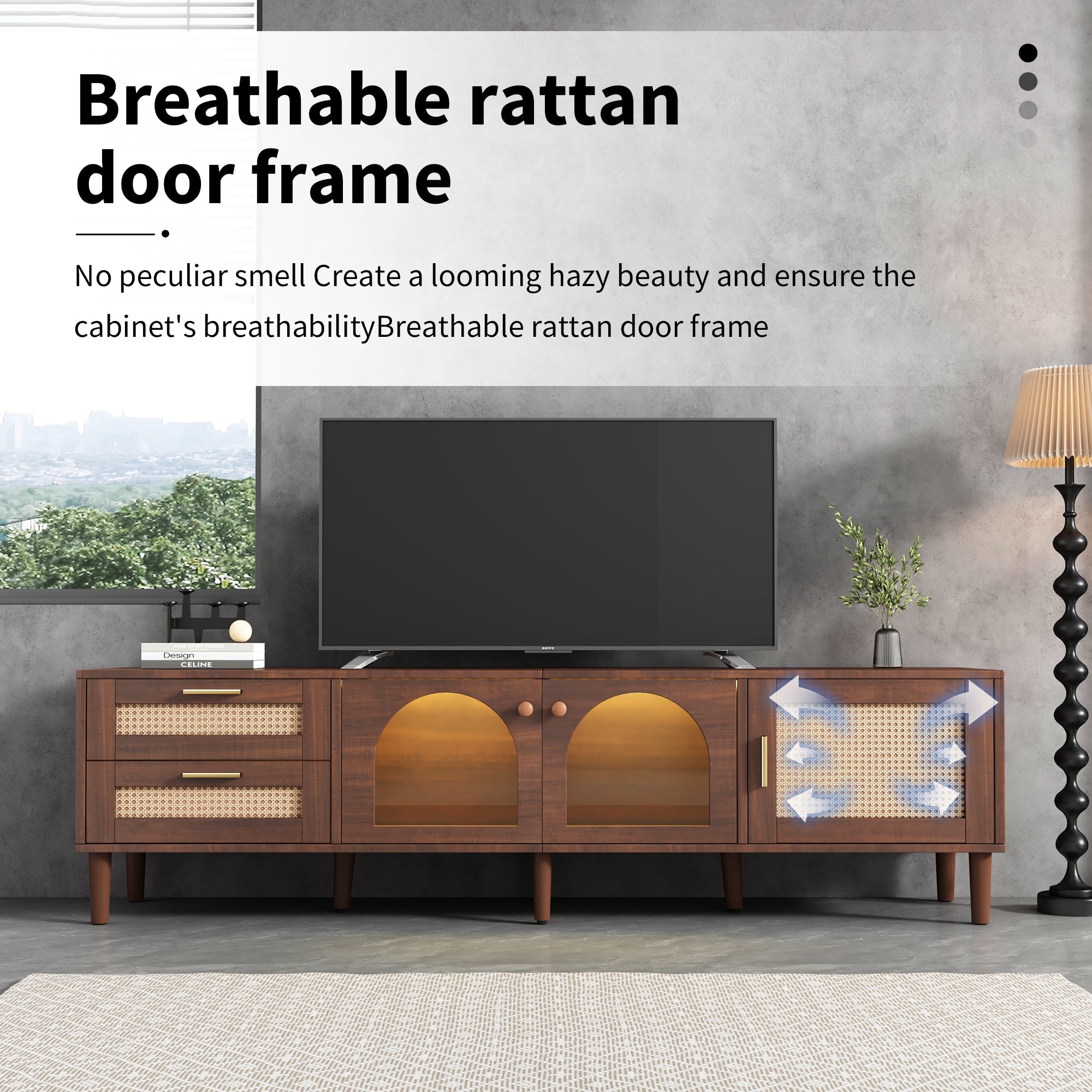 70" Rattan LED Light Entertainment TV Stand