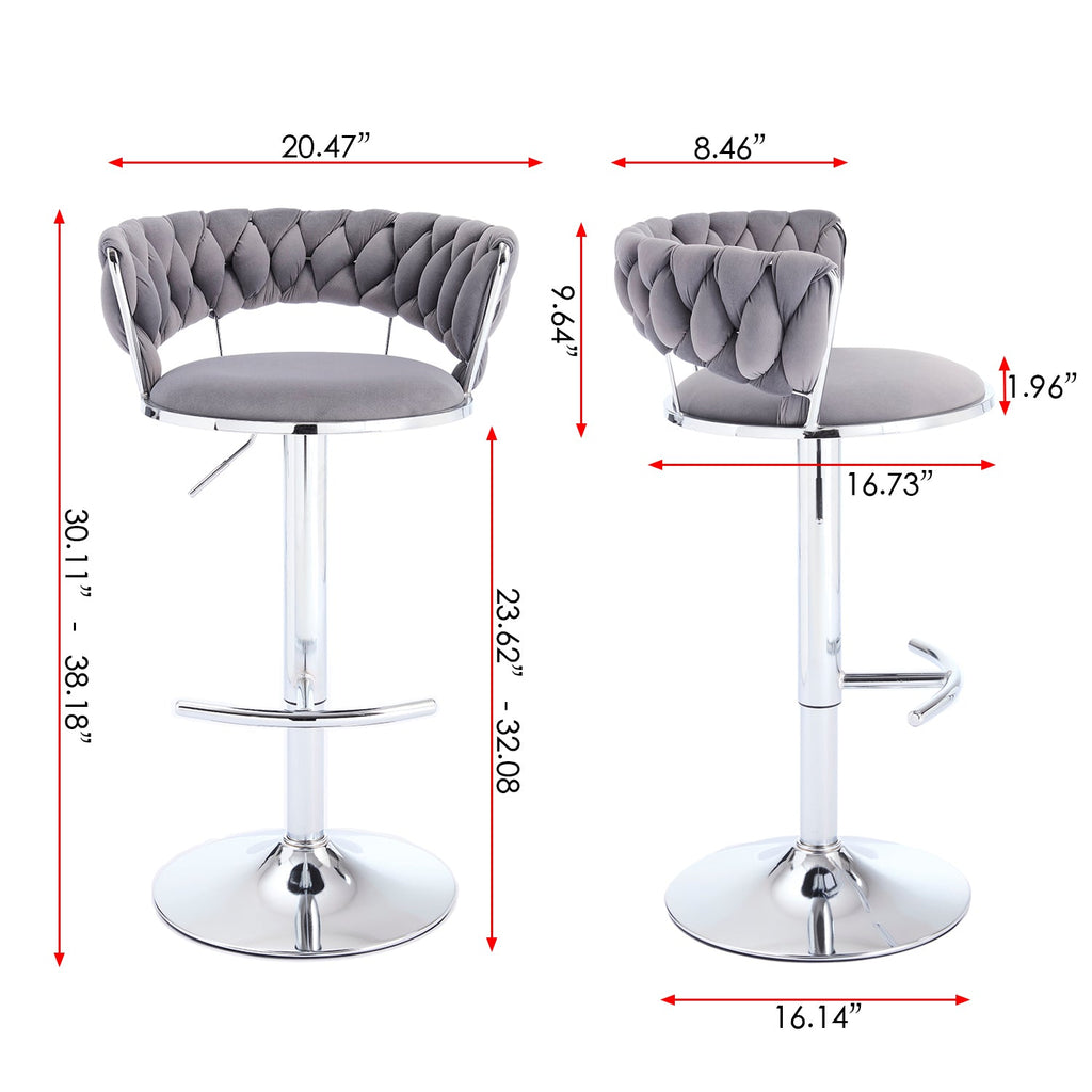 2PCS Metal Bar Stools with Chrome Footrest and Base