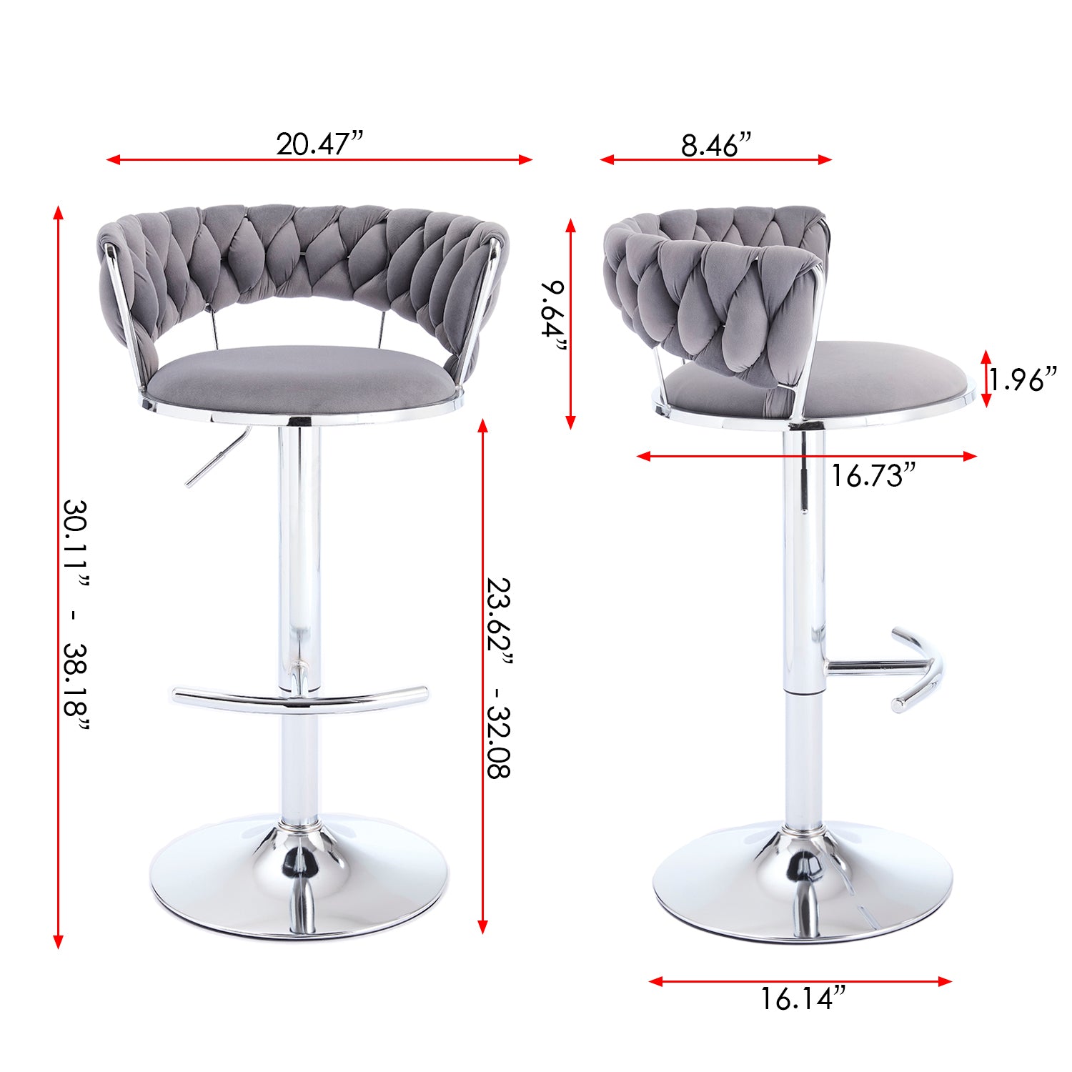 2PCS Metal Bar Stools with Chrome Footrest and Base