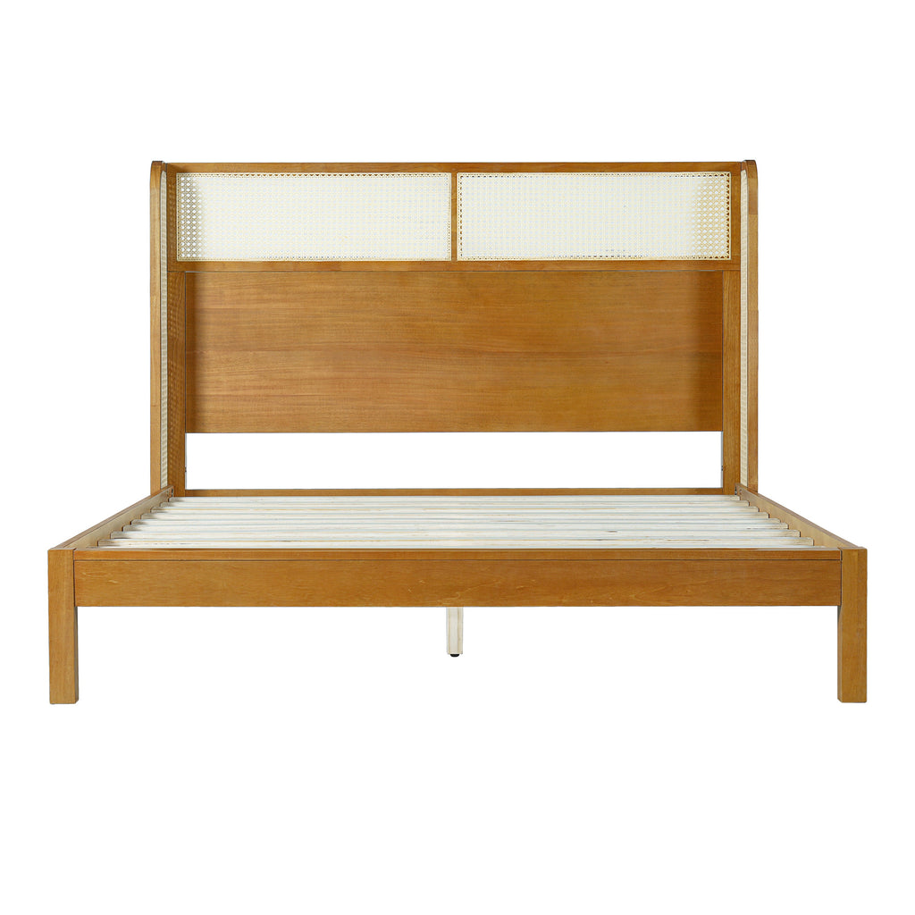 Mid Century Modern Bed With Natural Color Headboard