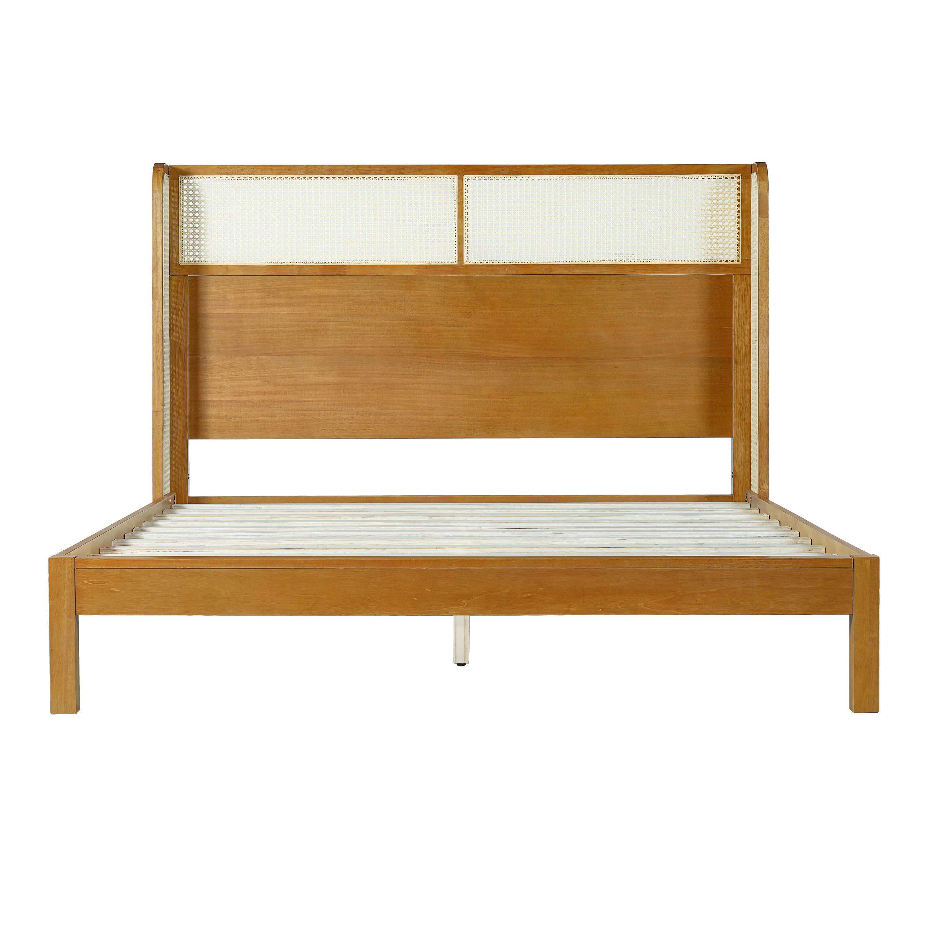 Mid Century Modern Bed With Natural Color Headboard