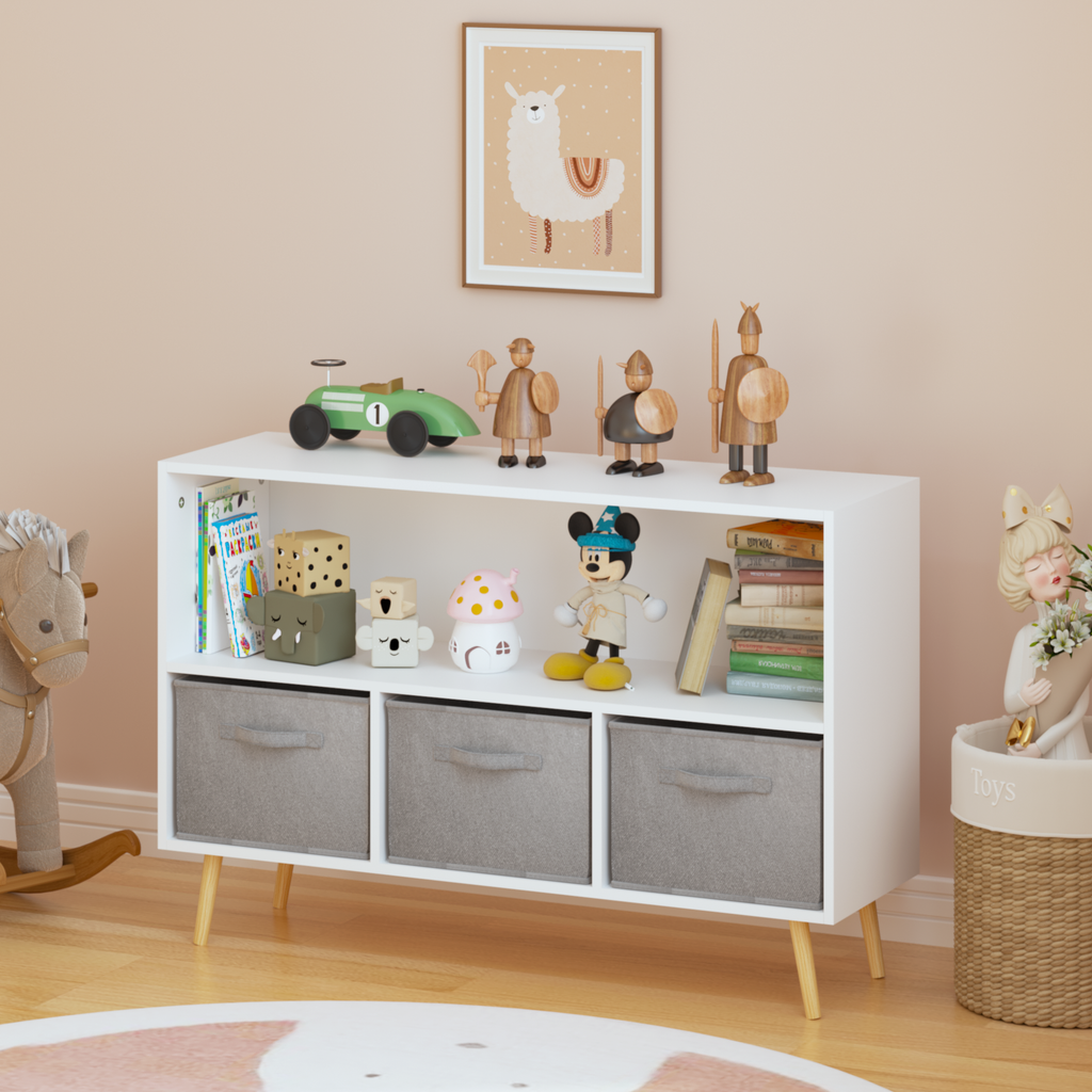 Children's Book Display Kids Bookcase with 3 Fabric Bins