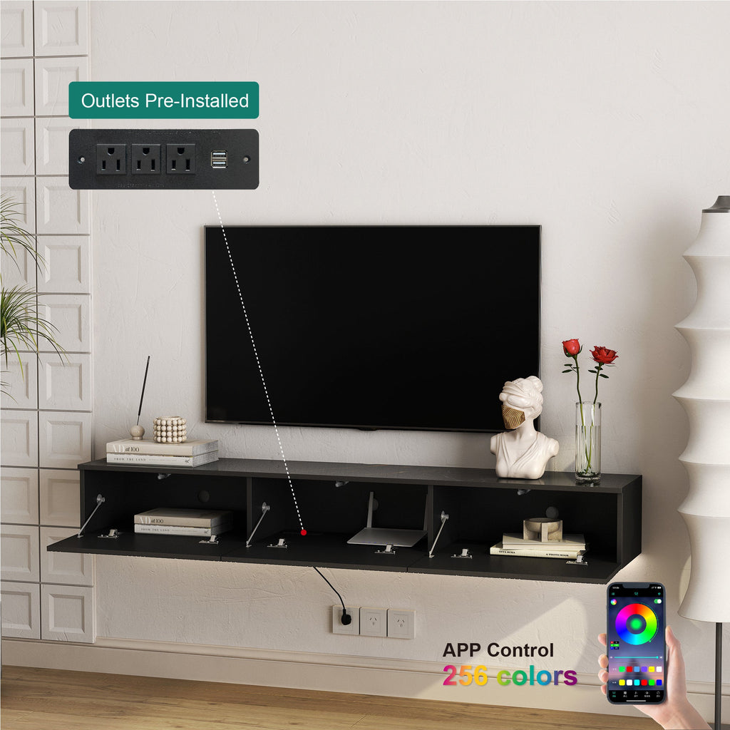 Floating TV Stand Wall Mounted with 16 Color LED