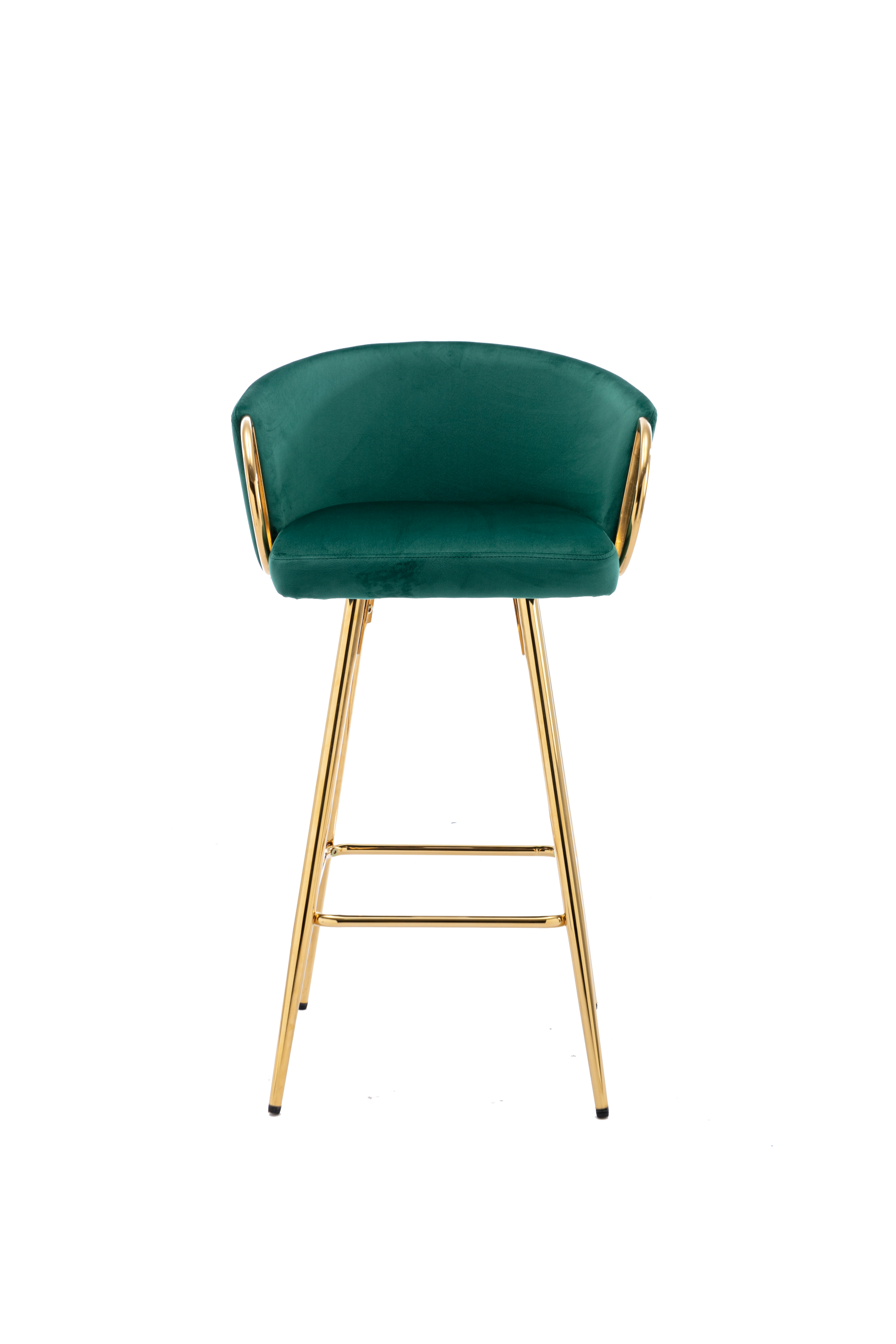 Velvet Bar Stools with Chrome Footrest and Base（Set of 2)