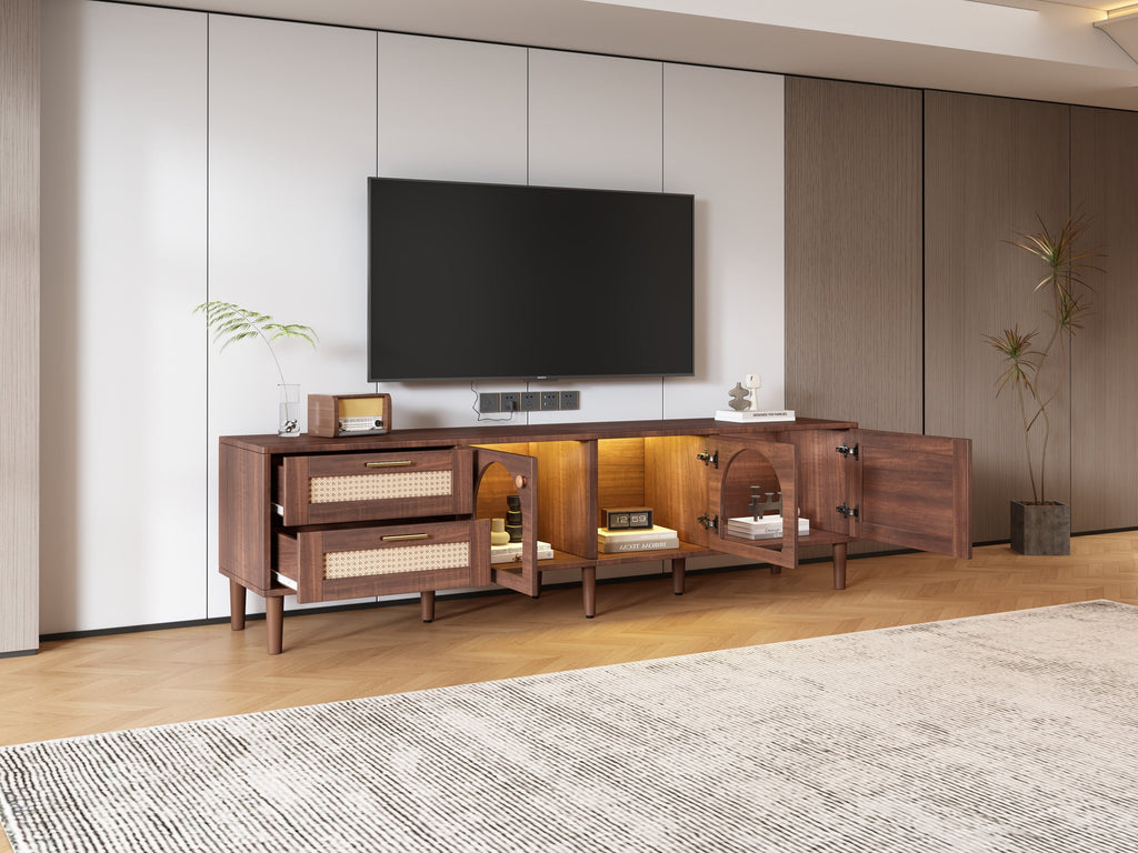 70" Rattan LED Light Entertainment TV Stand