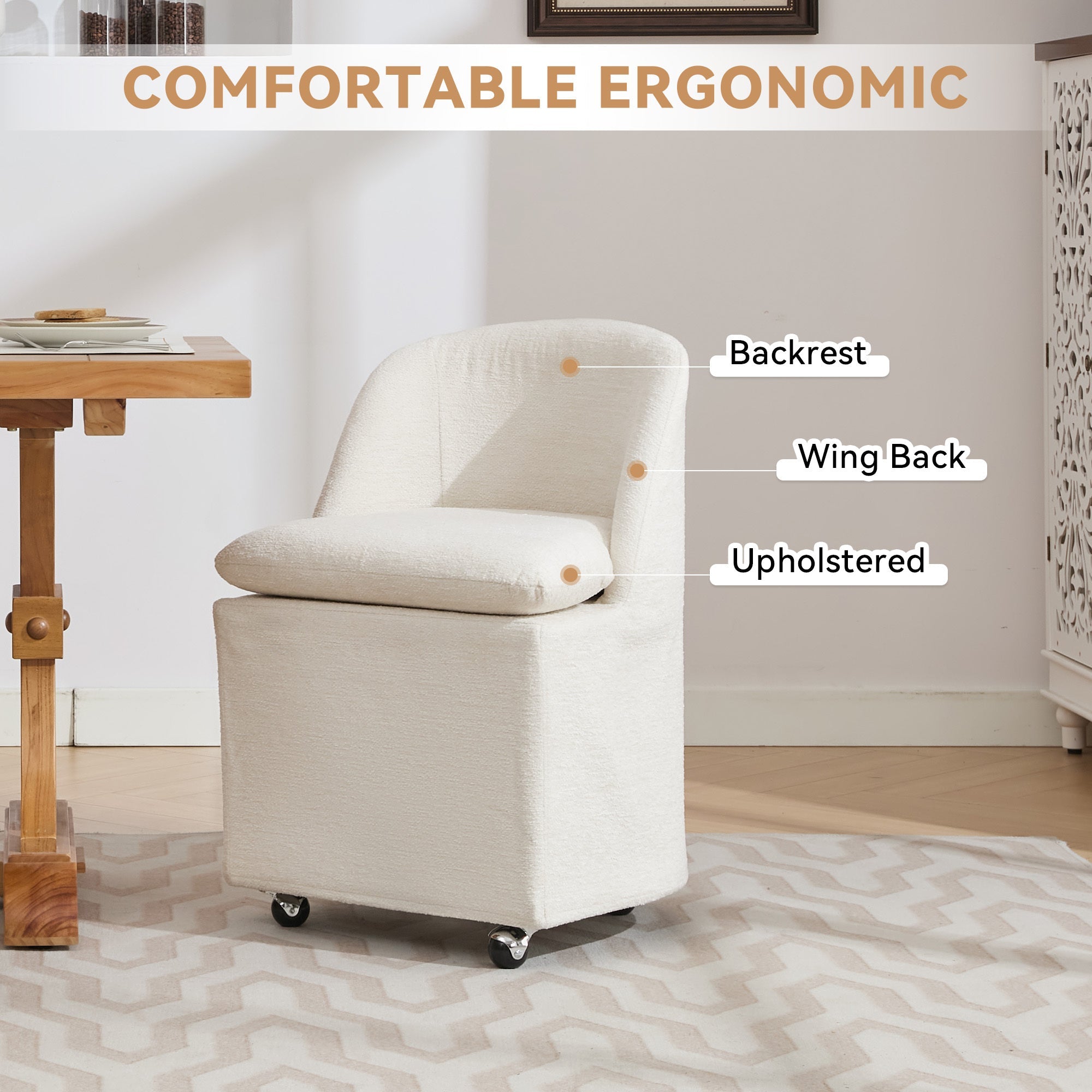 Chenille Fabric Dining Chairs with Universal Wheels