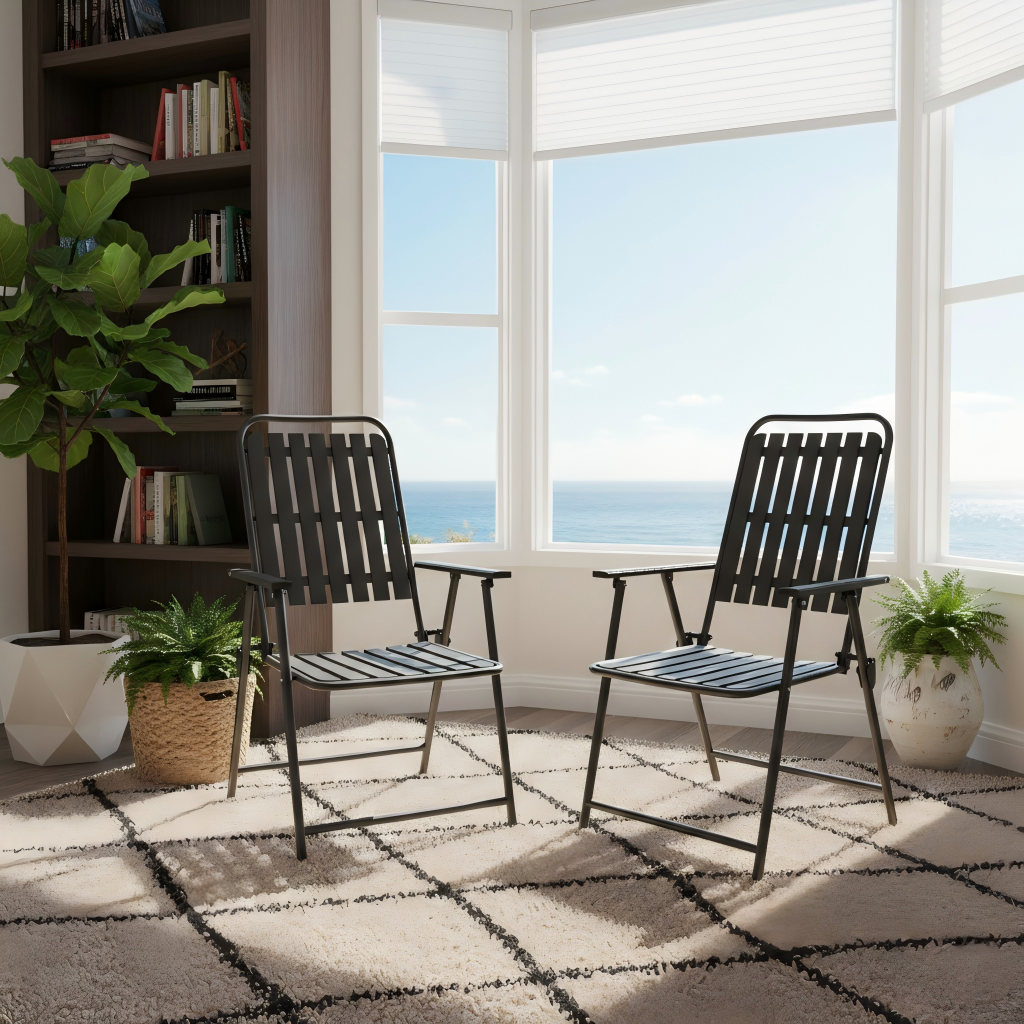 2-Piece Folding Chair 350lb Capacity Rust-Resistant Stain-Proof for Balcony Garden