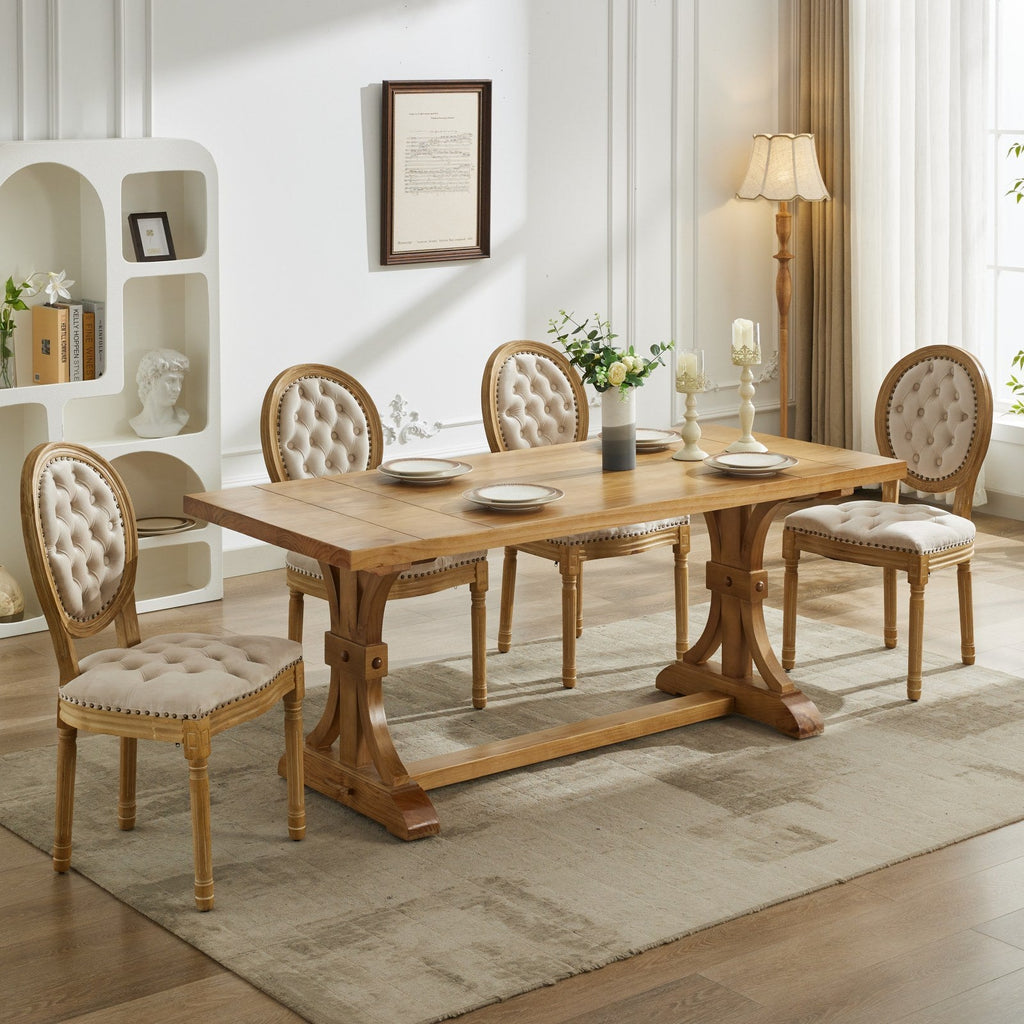 French Style Solid Wood Frame Velvet Dining Chairs (Set of 2)