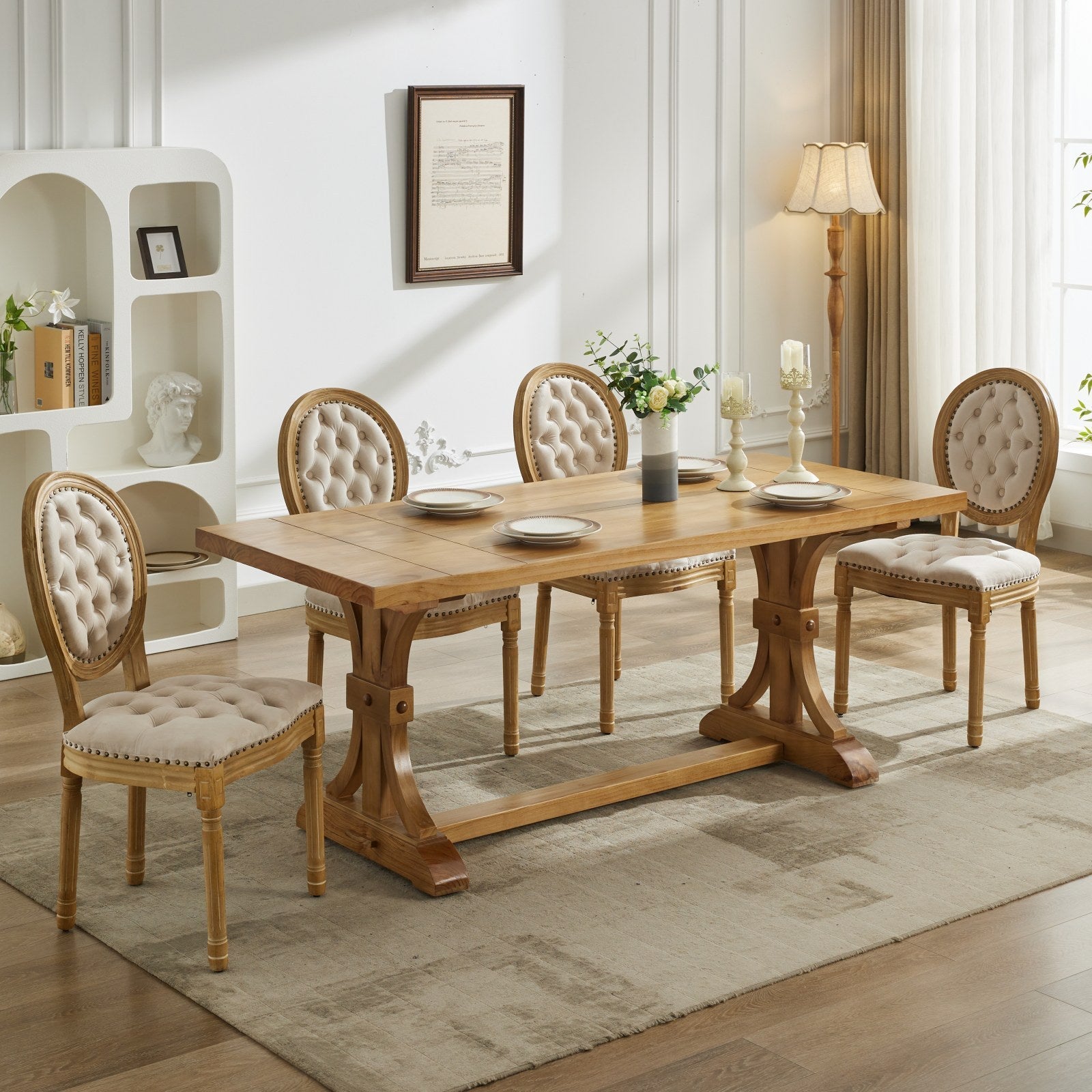 French Style Solid Wood Frame Velvet Dining Chairs (Set of 2)