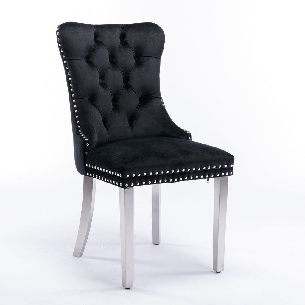 Modern High-end Tufted Solid Wood Velvet Dining Chairs (Set of 2)