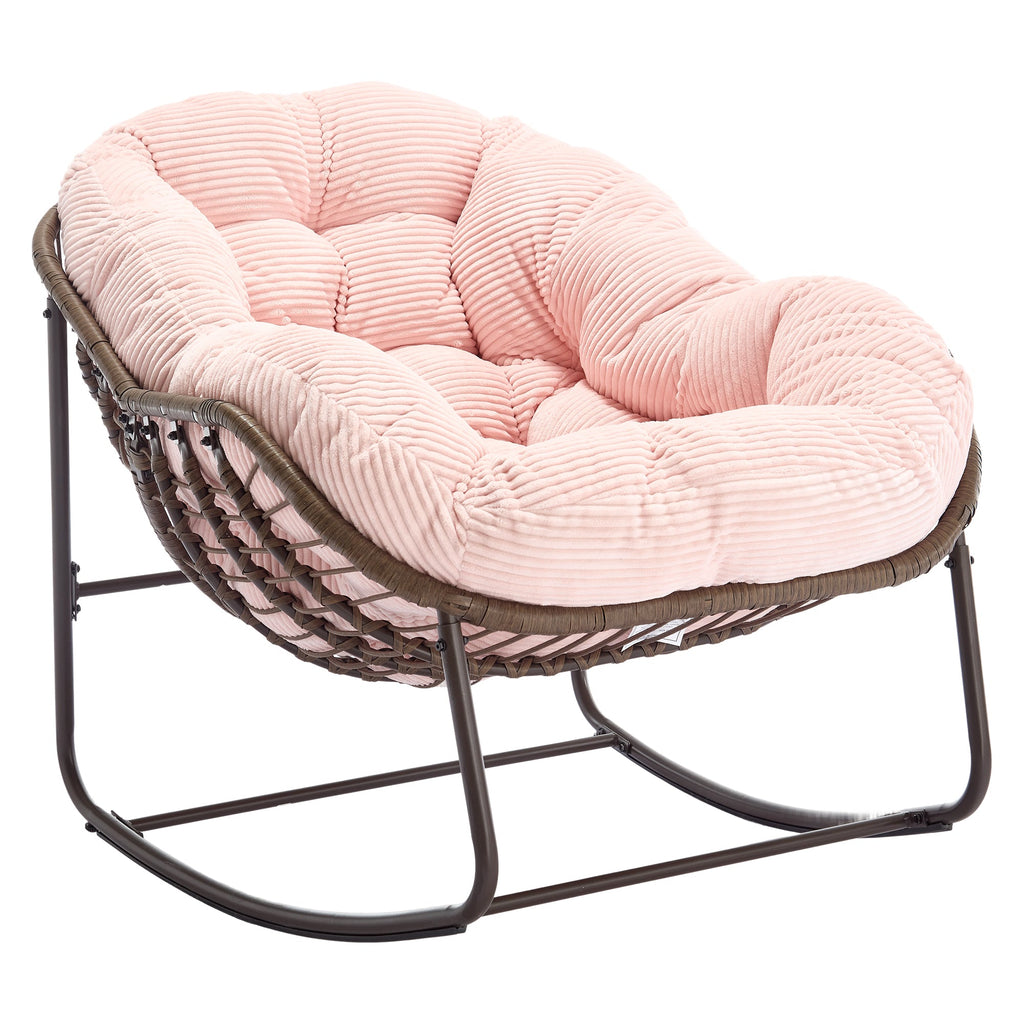 Outdoor Rattan Rocking Recliner Chair with Padded Cushion