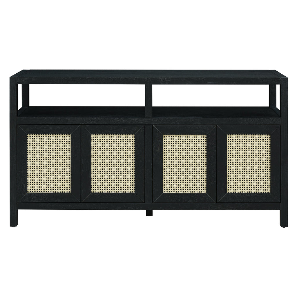 Bohemian Style Rattan Storage Cabinet with 3-position Adjustable Shelves