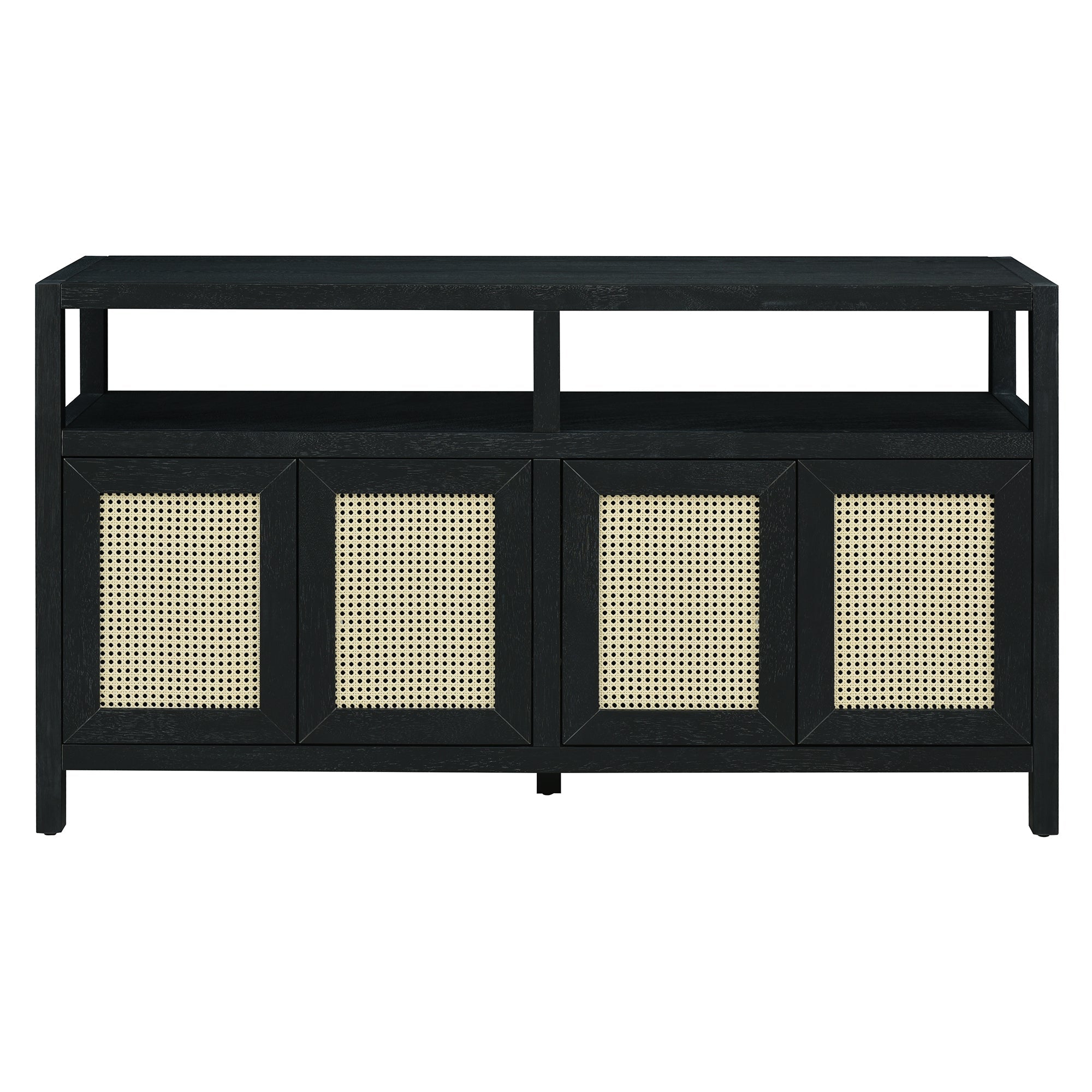 Bohemian Style Rattan Storage Cabinet with 3-position Adjustable Shelves