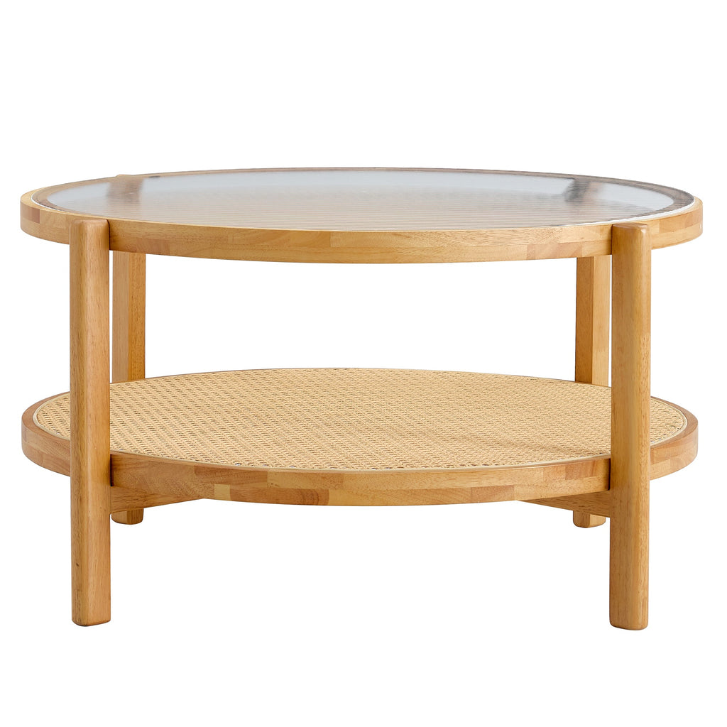 Modern Style Circular Double-Layer Solid Wood Coffee Table