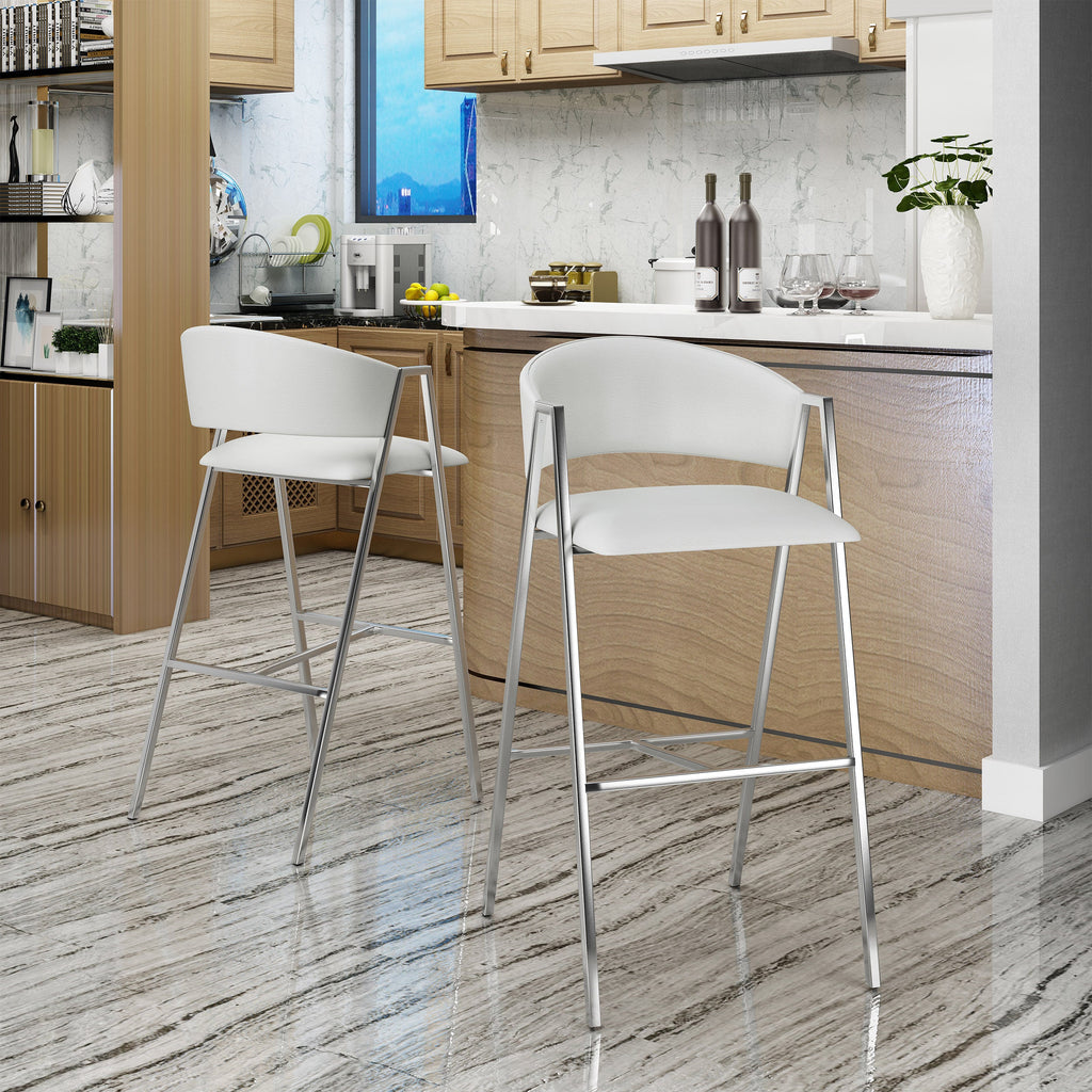 Modern PU Bar Stools with Low Back and Arms (Set of 2)