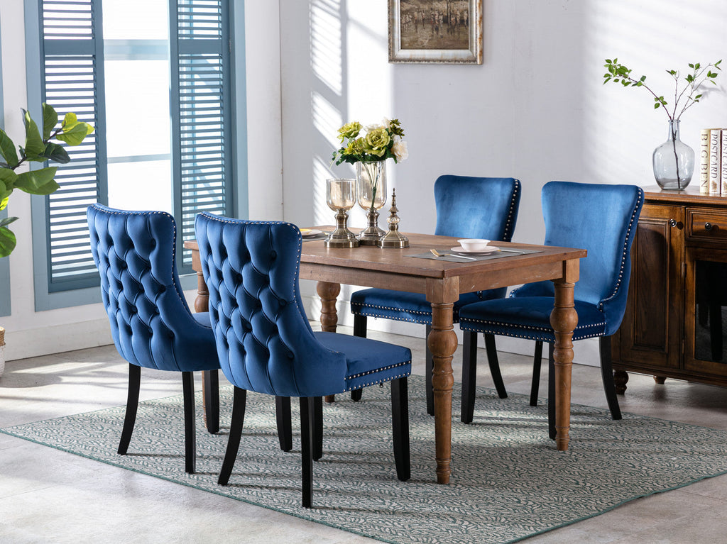Modern Velvet Upholstered Wing-Back Dining Chairs (Set of 2)