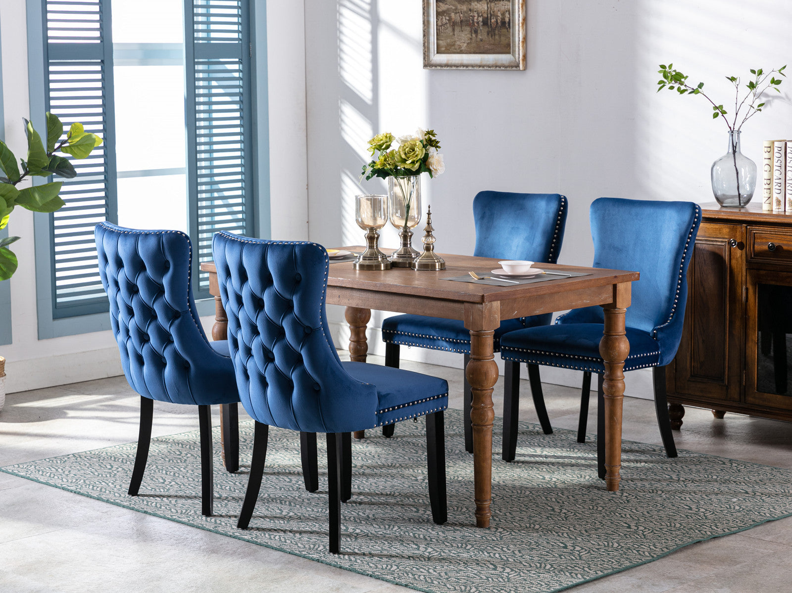 Modern Velvet Upholstered Wing-Back Dining Chairs (Set of 2)