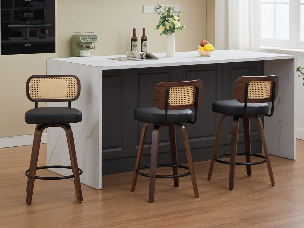 26 Inch Rattan Counter Height Stools with Cane Back (Set of 3)