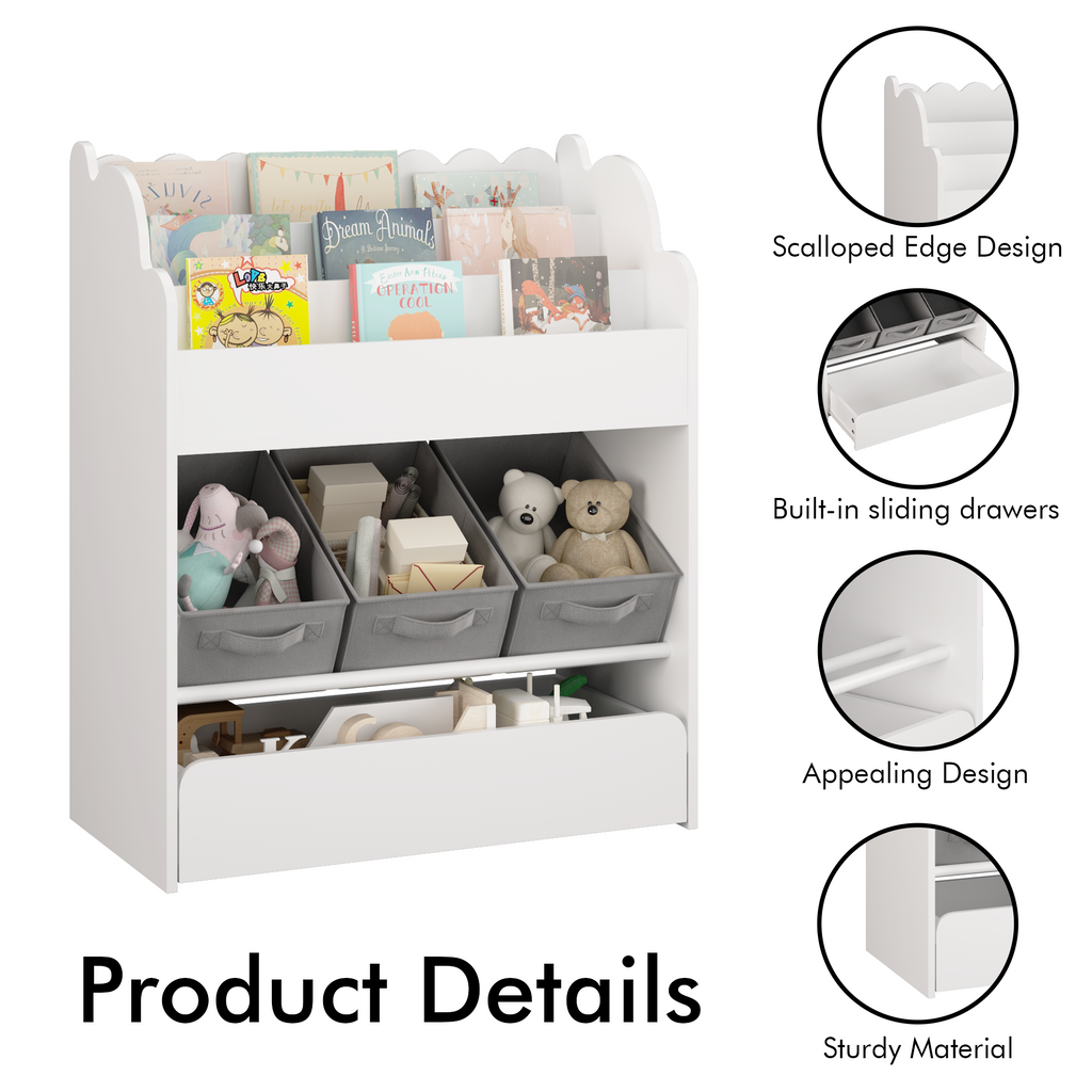 Multi-Functional Kids Wooden Book Organizer for Toddlers