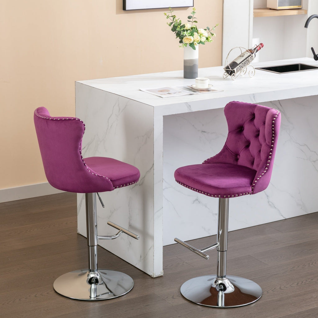 25-33 Inch Modern Velvet Swivel Barstools (Set of 2)