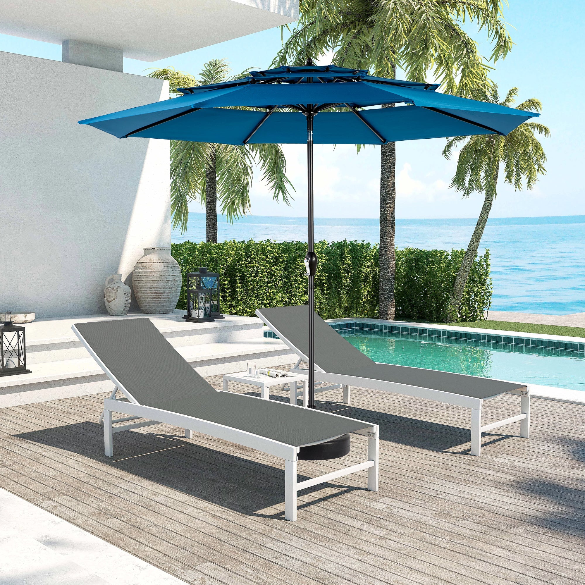 10ft 3-Tier Aluminium Patio Umbrella with Auto-Tilt (No Base)