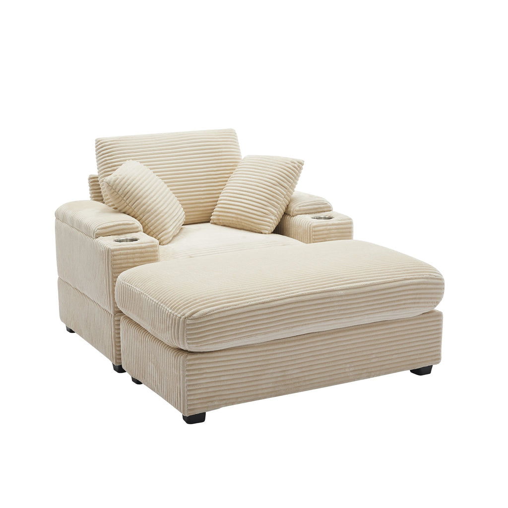 Corduroy Upholstered Chaise Lounge Sofa with Handrail Storage