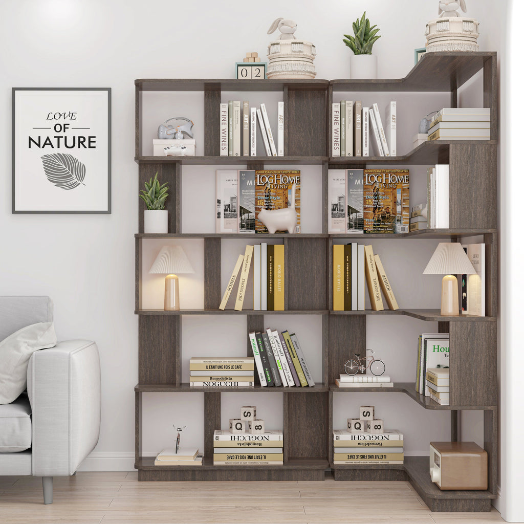 90cm Space-Saving Corner Bookshelf and 80cm Extendable Bookcase Set of 2