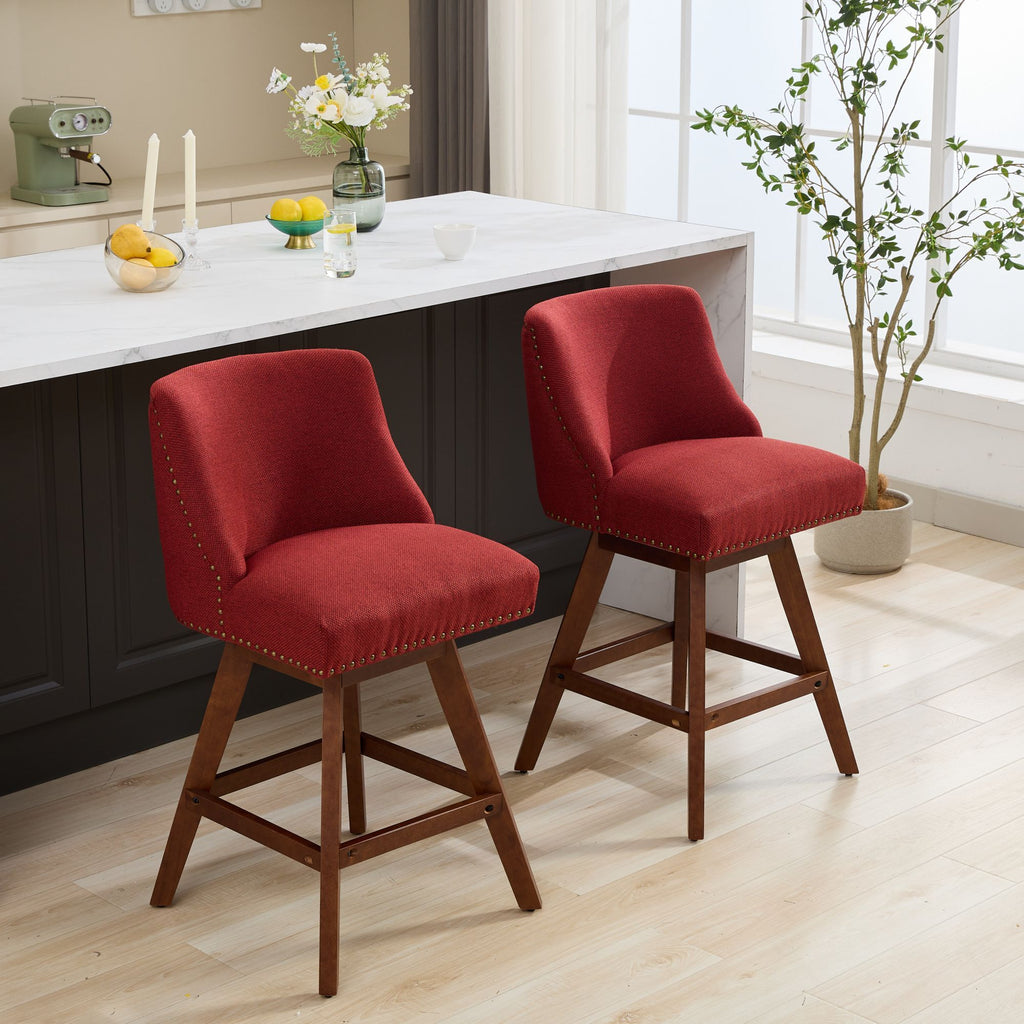 Upholstered Swivel Counter Height Bar Stools with Nailhead Trim (Set of 2)