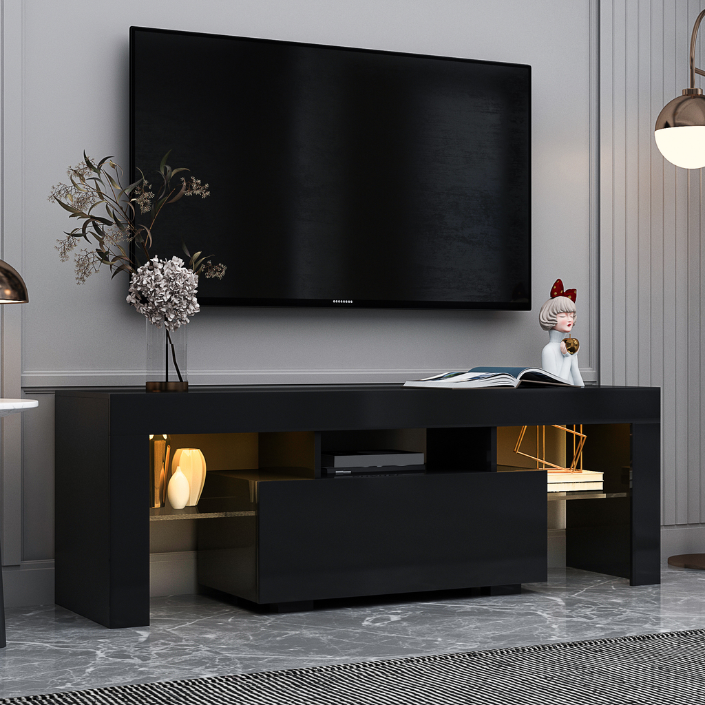 51" Black TV Stand with LED RGB Lights