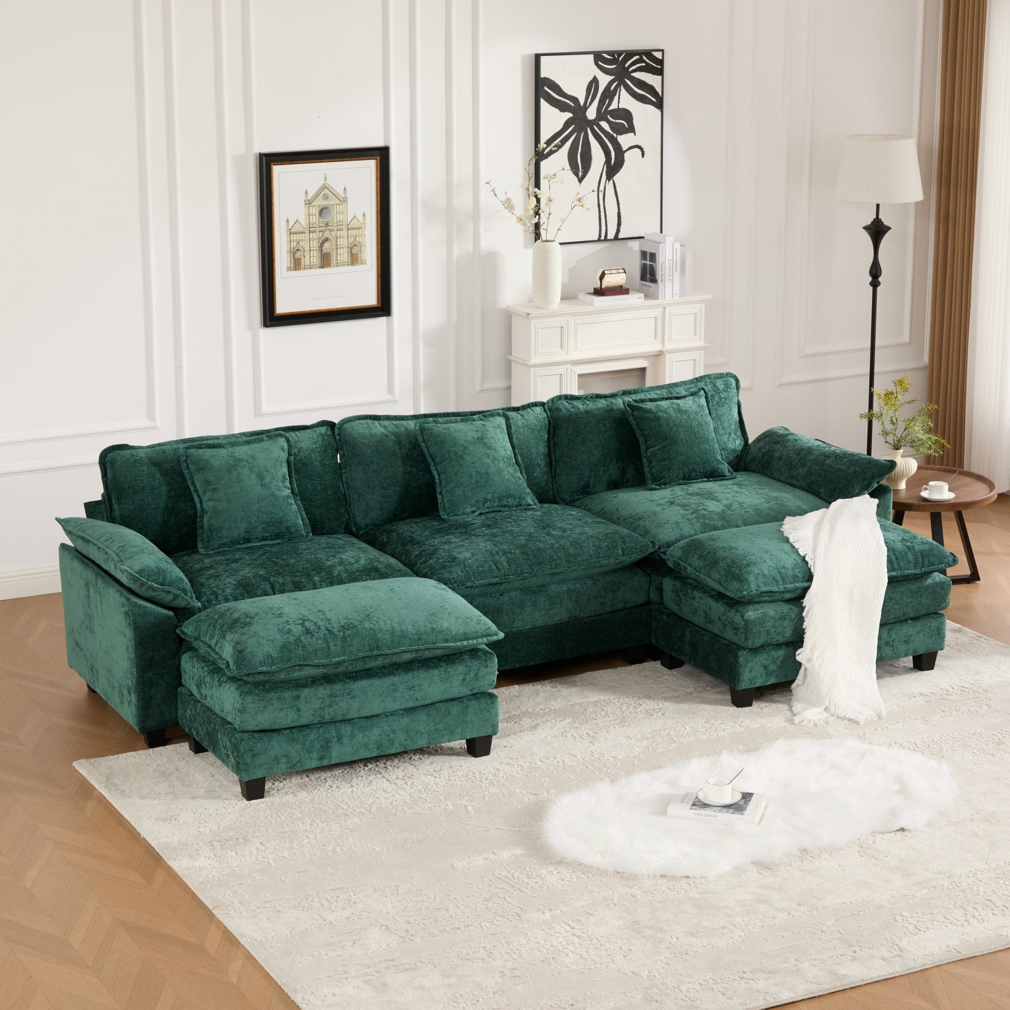 Modern Comfy Upholstered Seat Cushion Sectional Couch (Ottoman is Not Included)