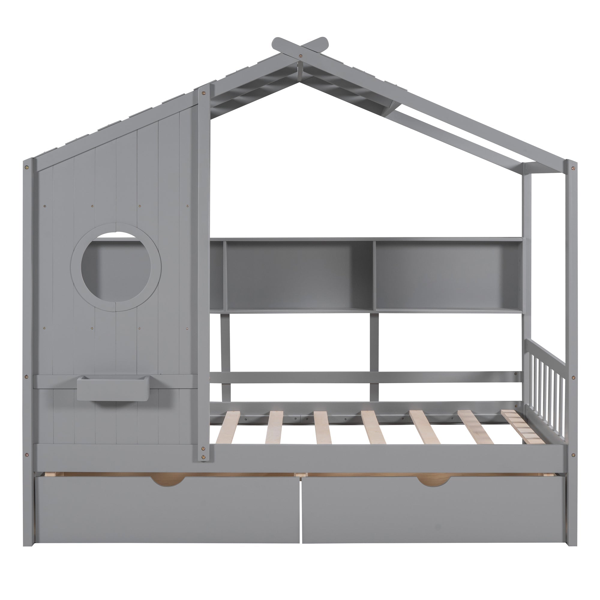 Wooden Twin Size House Bed with 2 Drawers
