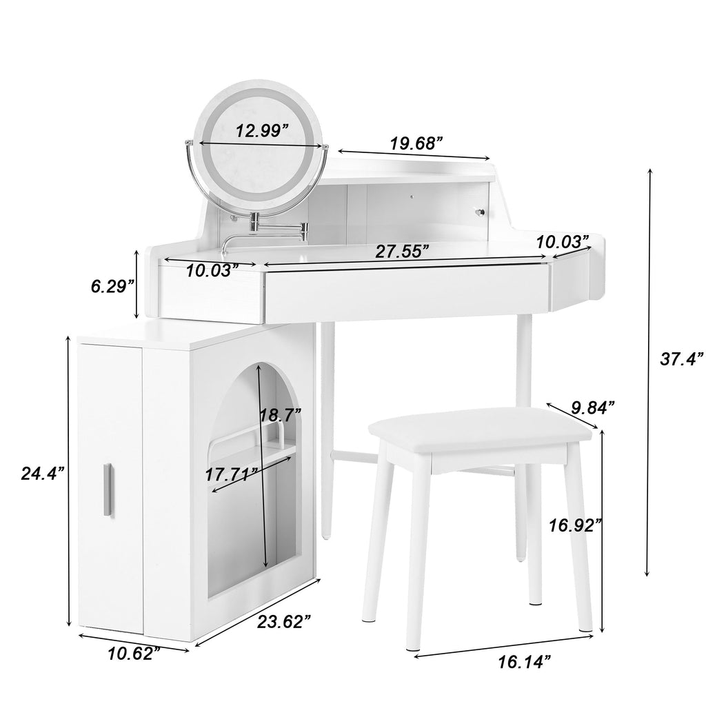 Modern Corner Vanity Set with Mirror and Stool