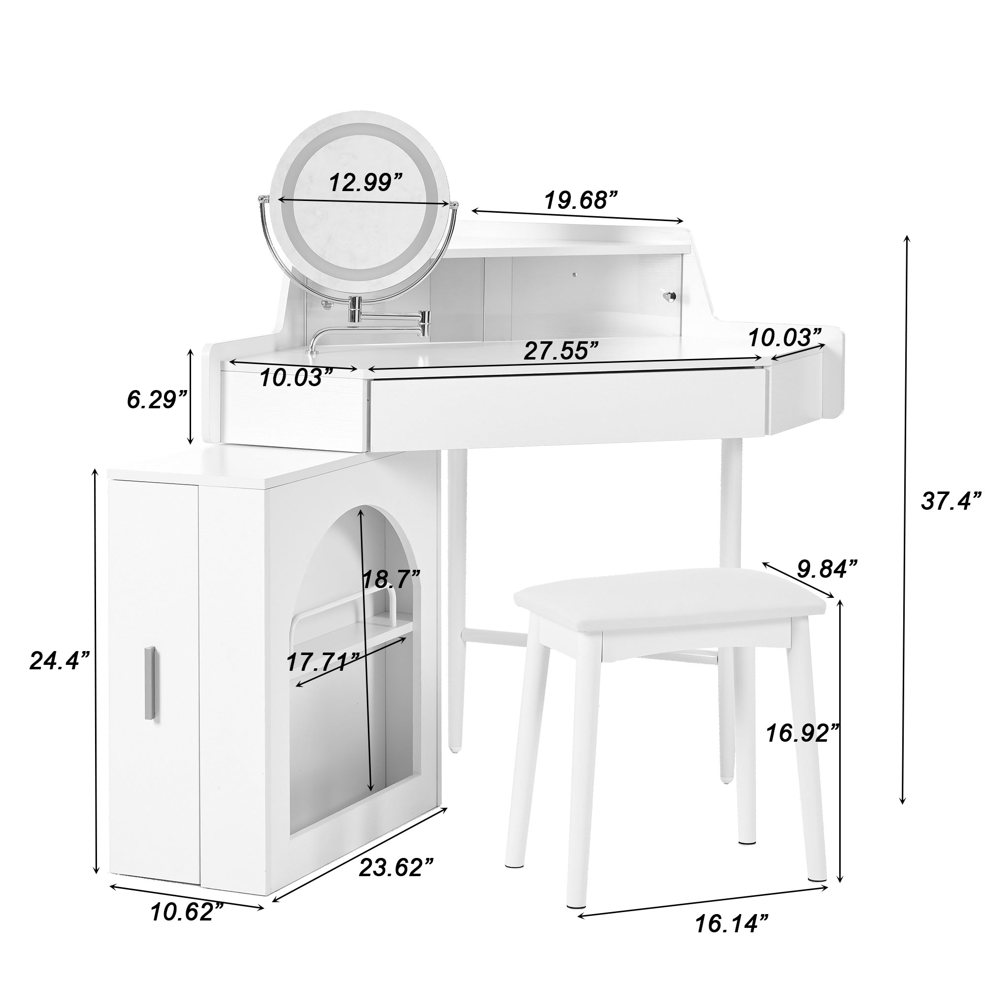 Modern Corner Vanity Set with Mirror and Stool