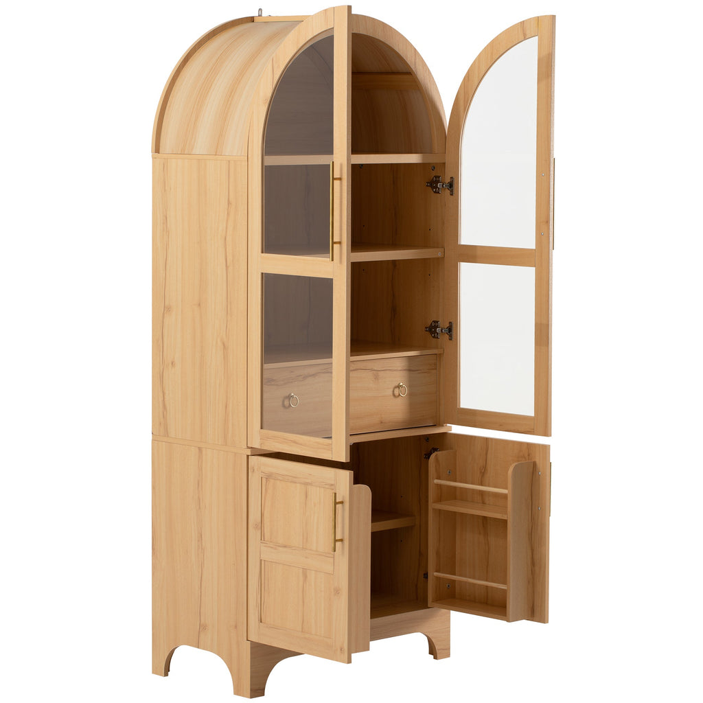 71" Tall Arched Farmhouse Kitchen Pantry Cabinet with Door Shelves