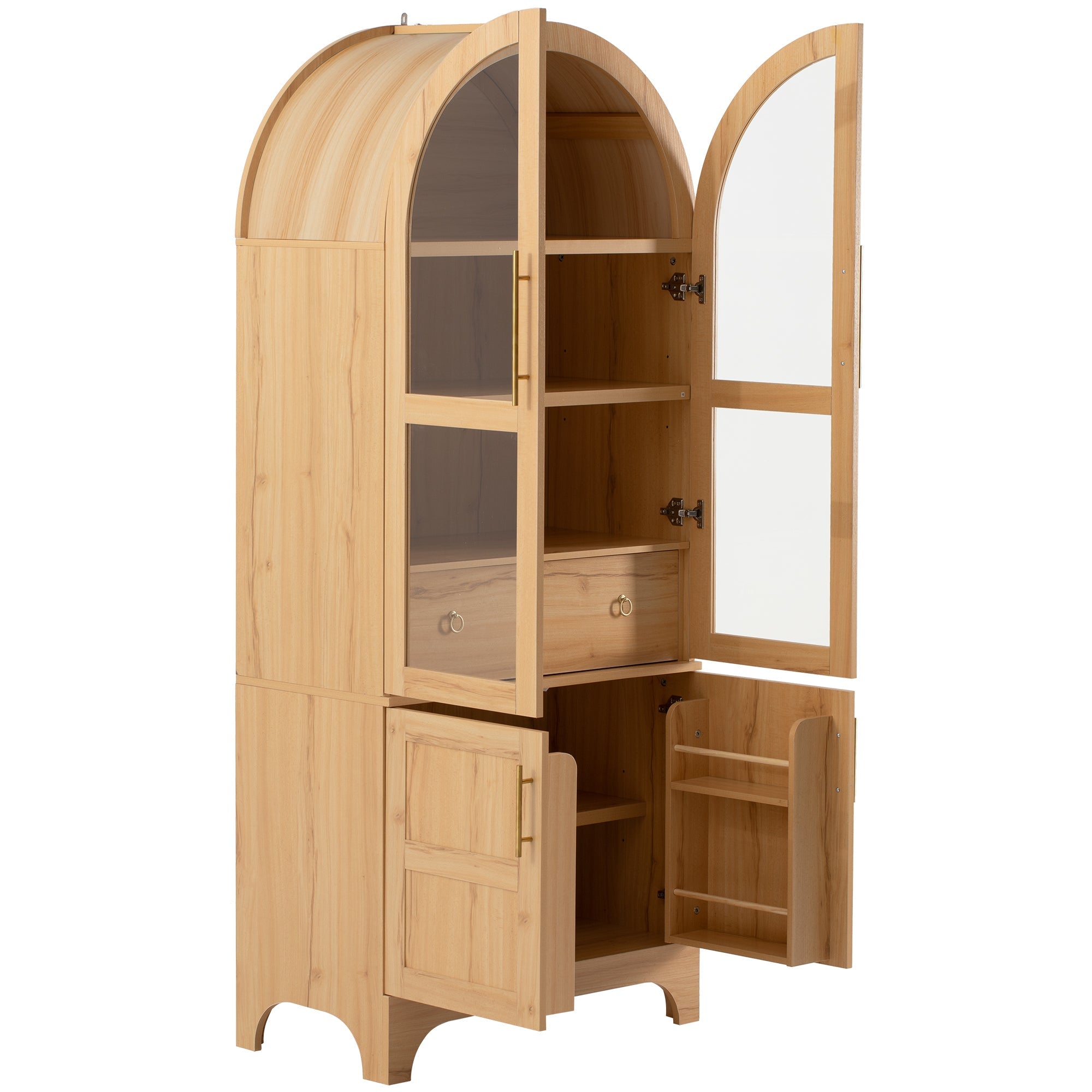 71" Tall Arched Farmhouse Kitchen Pantry Cabinet with Door Shelves