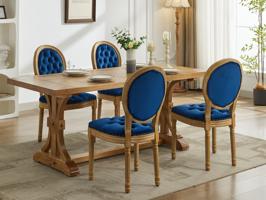 French Style Solid Wood Frame Velvet Dining Chairs (Set of 2)