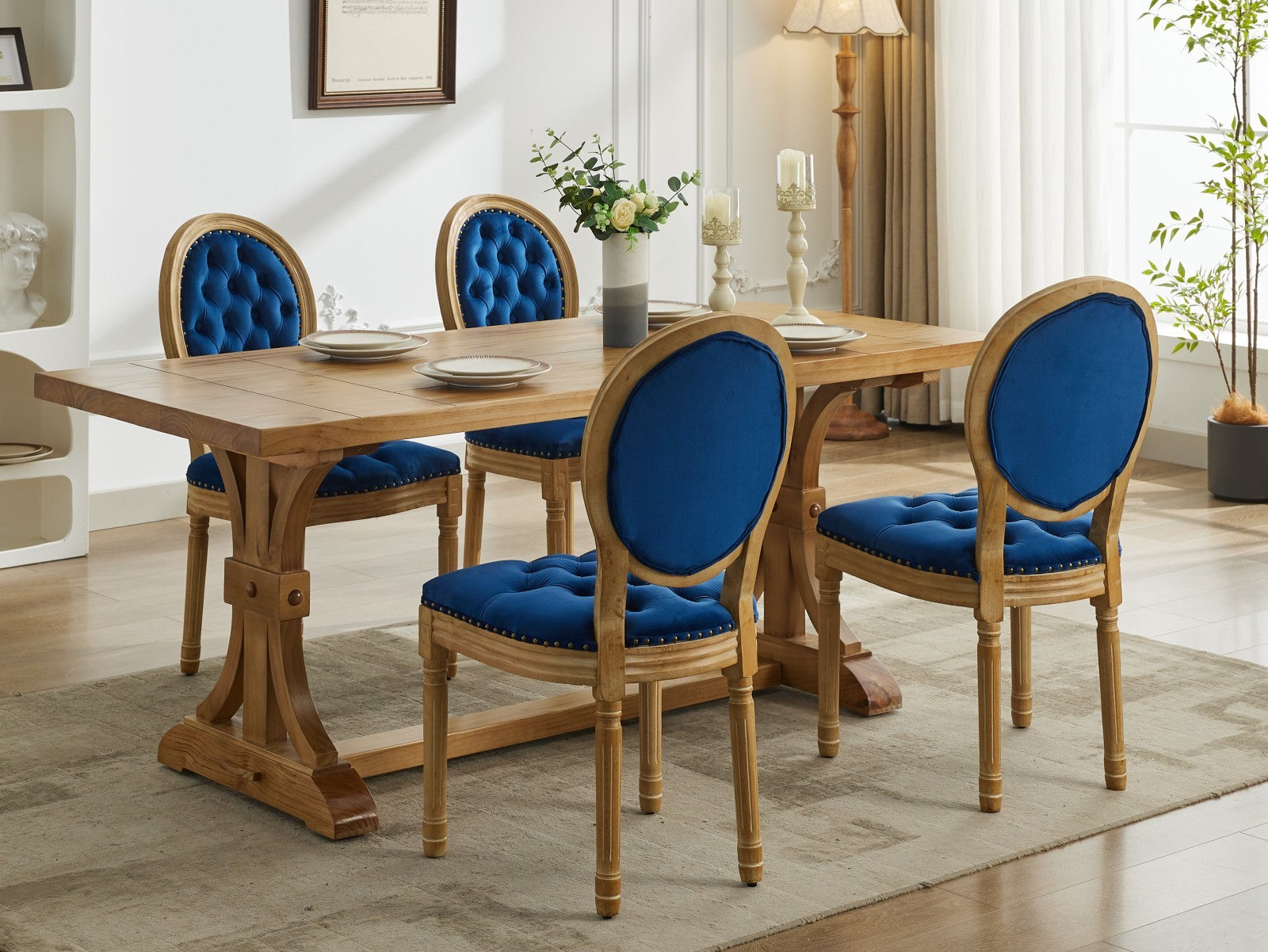 French Style Solid Wood Frame Velvet Dining Chairs (Set of 2)